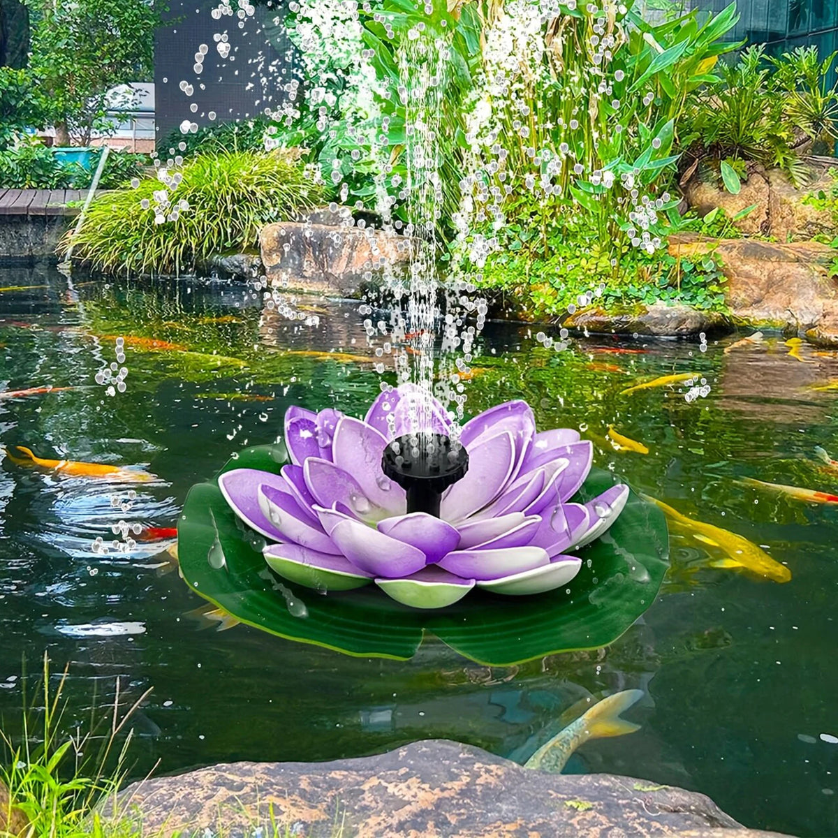 1.5W Lotus Solar Bird Bath Fountains with 6 Nozzles Free Standing Solar Fountain Floating for Garden Pond Pool and Outdoor Vue