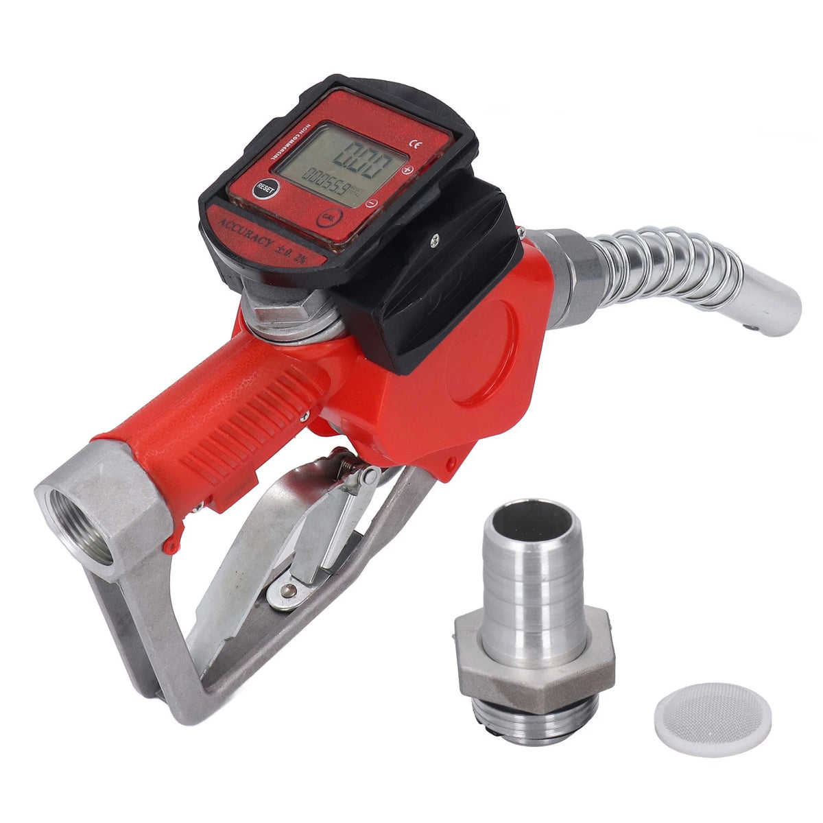 1in Automatic Fueling Nozzle Aluminum Alloy Digital Meter Petrol Fuel Nozzle Aluminum Alloy Fuel Nozzle Vue Red