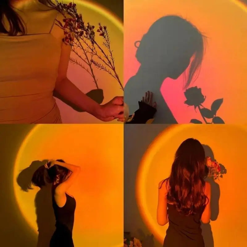 Kerokuru USB Sunset Light Lamp Self Photography Light LED Rainbow Neon Night Light Projector Photography Wall Atmosphere Light Vue