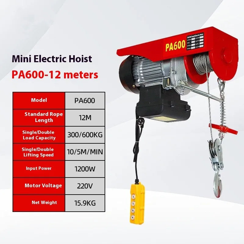 220/661lbs/100/300kg 220V Electric Hoist Portable Lifter Steel Wire Winch for Garage Warehouse Vue 300kg