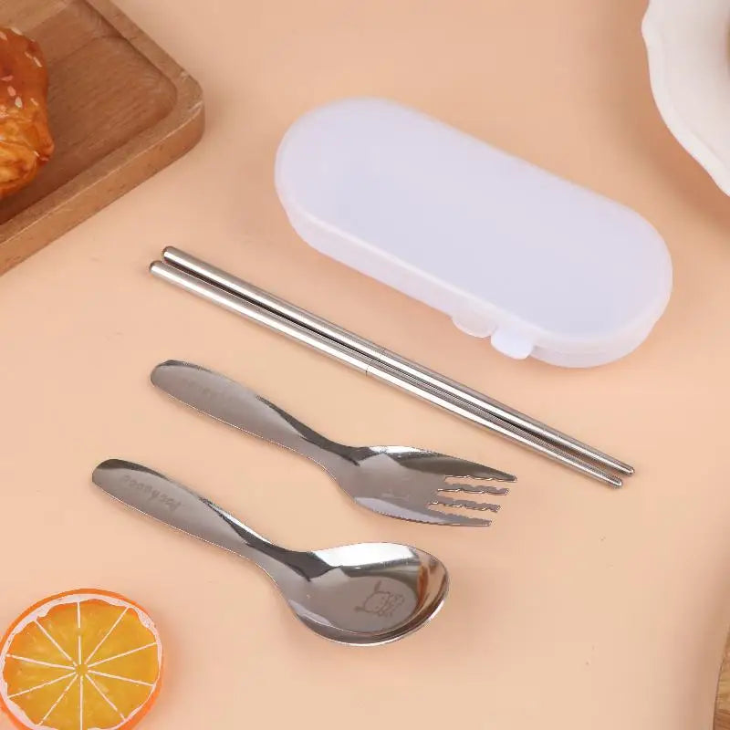 Stainless Steel Spoon Fork Set Short Handle Children's Tableware Household Baby Food Spoon Soup Spoon〔CC11〕 Vue B1