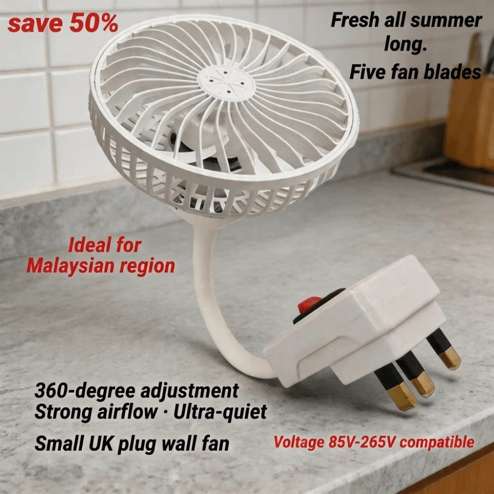360 Rotatable Socket Fan Low Noise Safety Cover UK Plug Energy Saving Vue