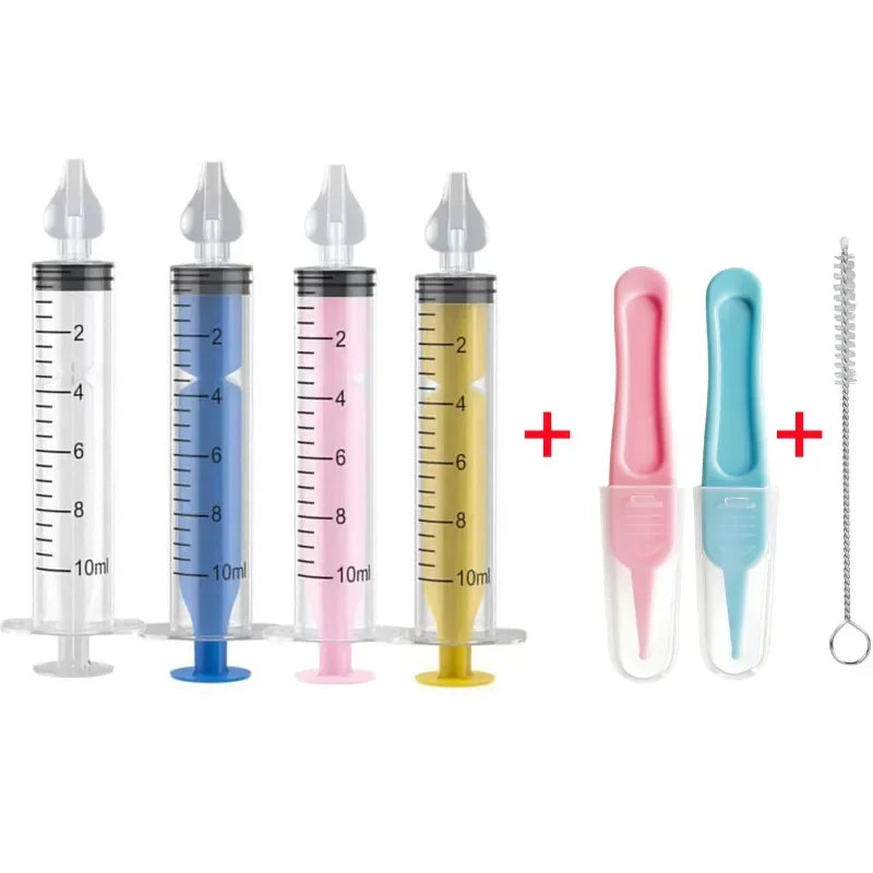 vvocci Baby Nose Cleaner Baby Brush & Tweezer with Cleaning Needle Tube Aspirator NasalSyringe Nasal Irrigator Nose Wash Tool Vue B364-7Pcs Set MixedB