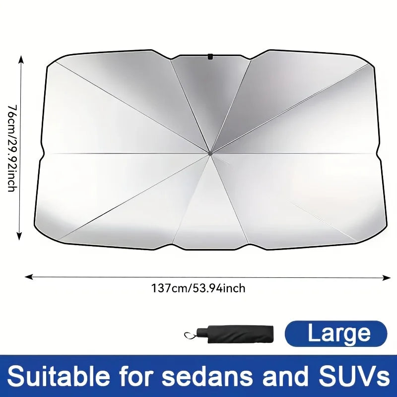 One-Piece Universal Car Windshield Sunshade, Foldable Heat-Resistant Protector for SUVs Trucks Cars, Easy Install & Store Vue