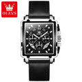 OLEVS 9919 Square Quartz Watch – Leather, Luminous, Waterproof Quartz Wristwatch Vue Silver black China Mainland