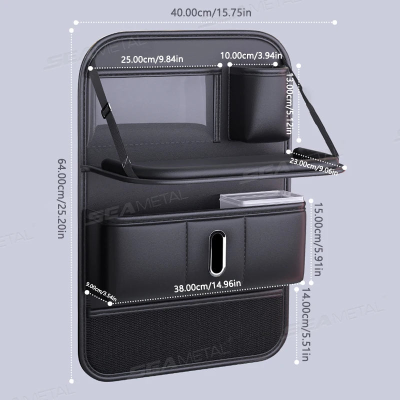 SEAMETAL Car Seat Back Storage Bag Multi-Pocket Backseat Organizer with Foldable Tray Large Capacity Storage Pocket Hanging Bag Vue