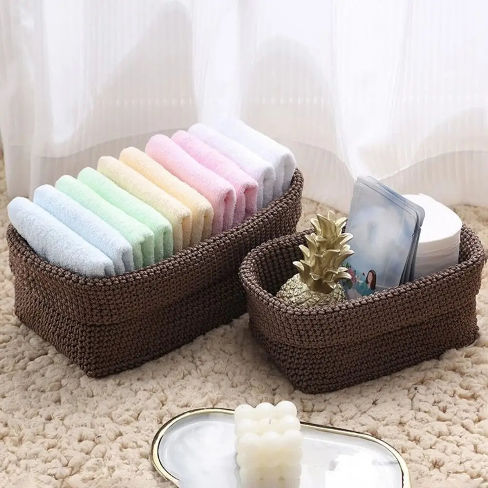 Handwoven Cotton Rope Storage Basket Rectangle Large Capacity Knitted Storage Basket Breathable Moisture-proof Vue
