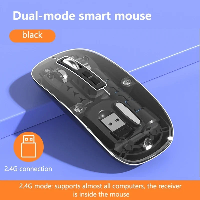 Transparent Wireless Mouse Dual Mode 2.4G Bluetooth-compatible Rechargeable Mouse Noiseless Cordless Computer Mice Vue