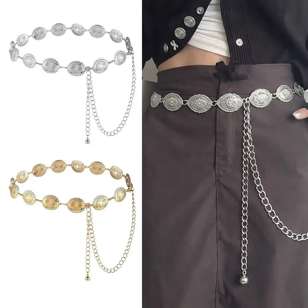 Fashion Gold Silver Waist Chain Metal Belt Adjustable Length Bohemian