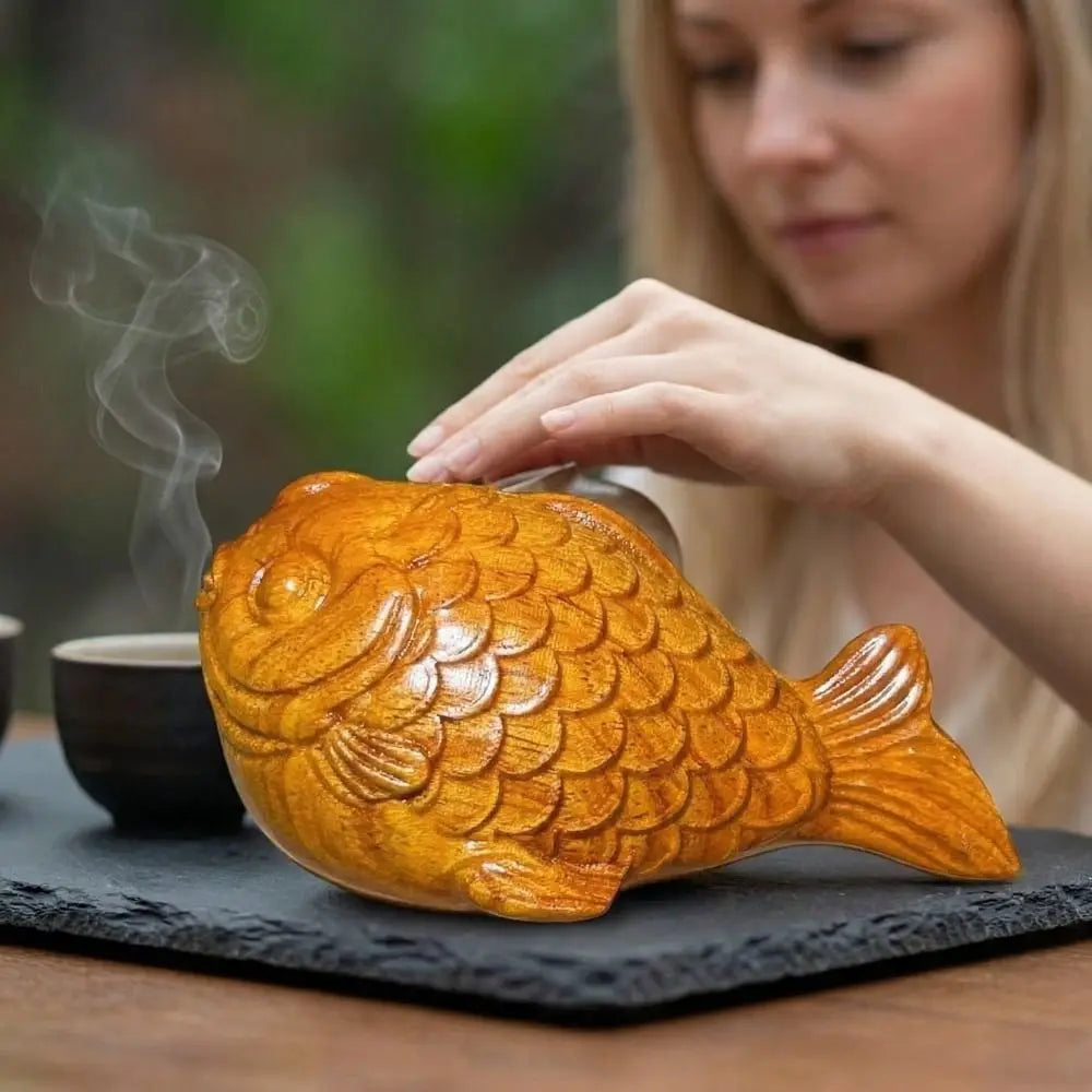 Traditional Mini Koi Fish Ornament Wooden Handmade Fish Car Ornament Lucky Charm Desktop Decoration Office Desk Vue