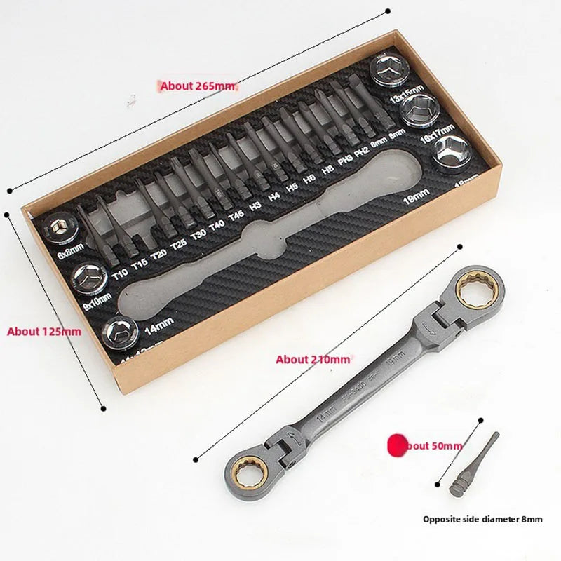 Multi-angle Ratchet Wrench Screwdriver Tool Set, Cross Hex Socket Kit, Household Car Repair Hand Tools for Machinery Maintenance Vue