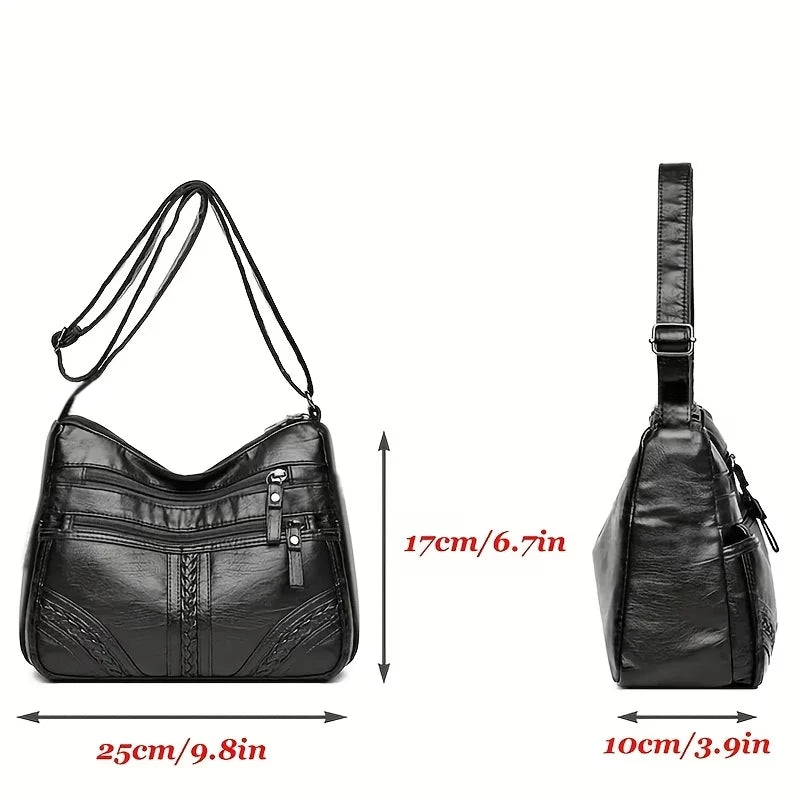 Stylish Leather Shoulder Bag Women Multi Pocket Crossbody Hobo Soft
