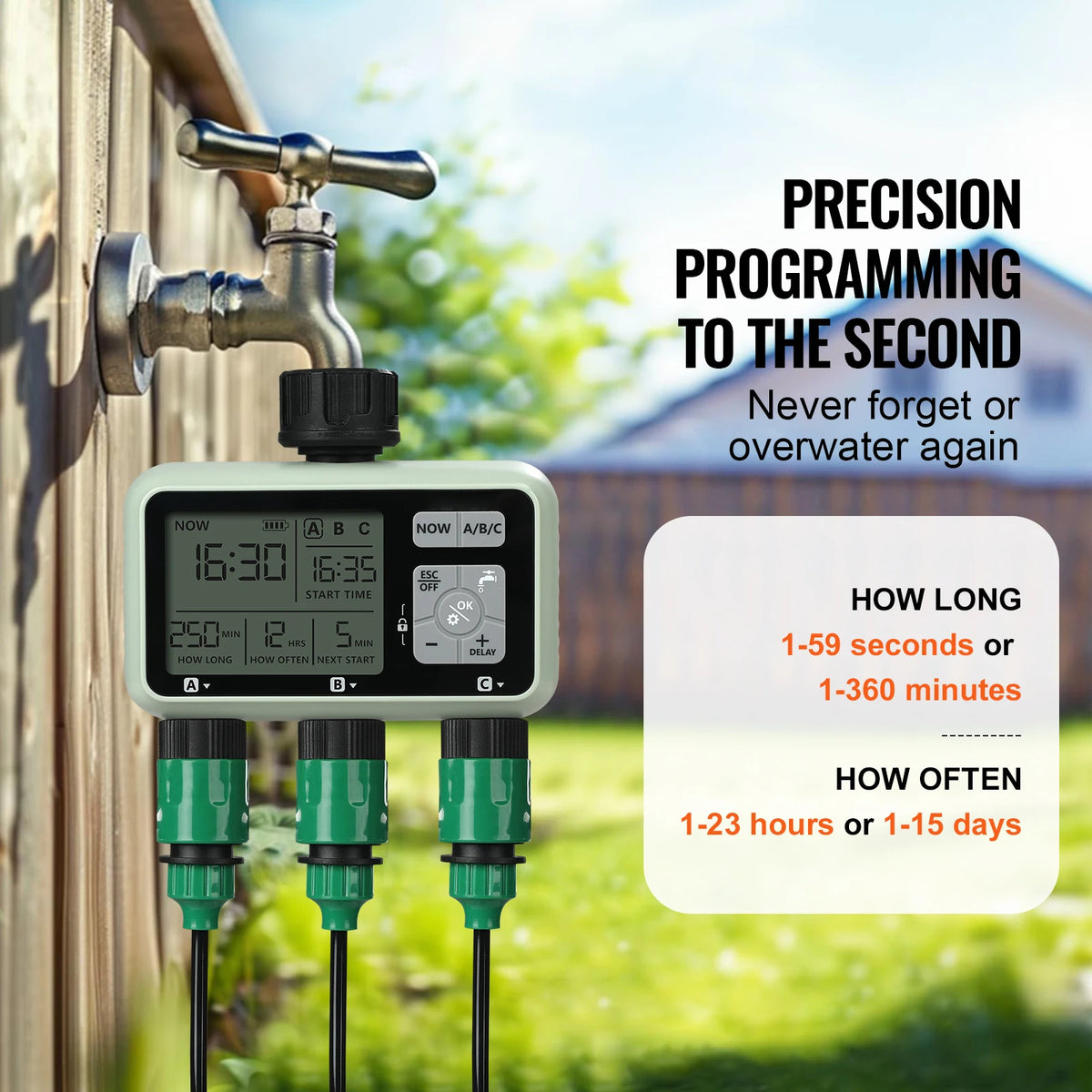 SucceBuy Water Timer 3 Outlets Hose 3 Independent Watering Zone LCD Display Rain Delay Mode Manual Mode Watering Sprinkler Timer Vue