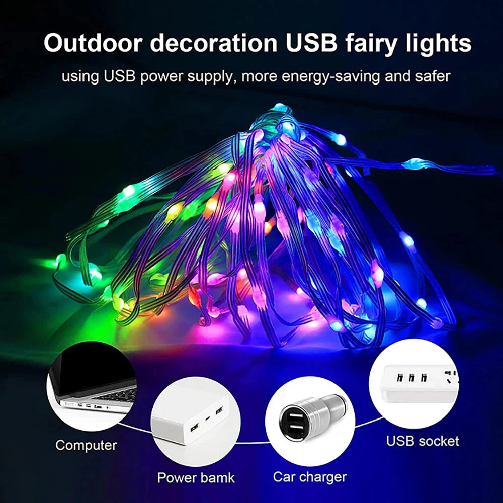 5V USB WS2812B RGBIC LED String Lights Addressable Fairy Lights DIY Color Changing Christmas Holiday Decoration Vue