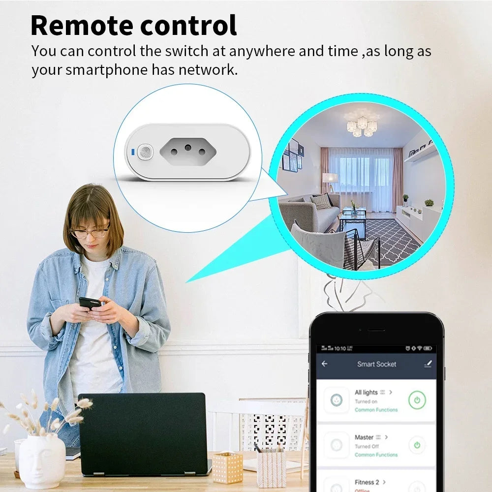 Tuya Wifi Socket Adaptador De Soquete Inteligente 16A Suporte Smart Life App control Alexa Google Home Controle vioce Vue