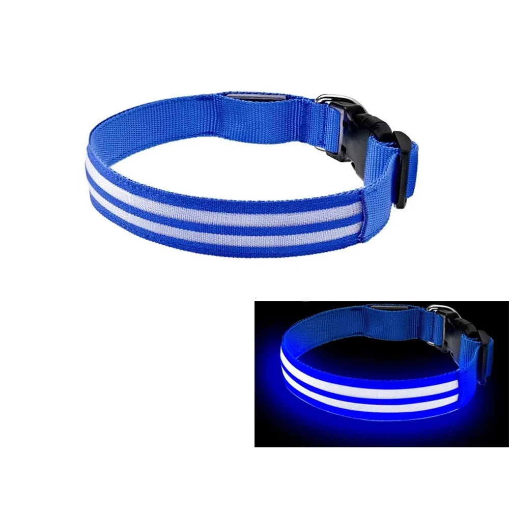 Adjustable Light Up Dog Collar Nylon Material Flashing Light LED Glowing Dog Neck Ring Waterproof Anti-Lost Vue L-Bule Single Color