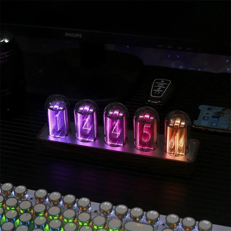 Nixie Tube Style Glow Alarm Clock Preassembled WiFi Time Sync Desktop Timer For Home Office Bedroom Ideal Gift For Teens Vue