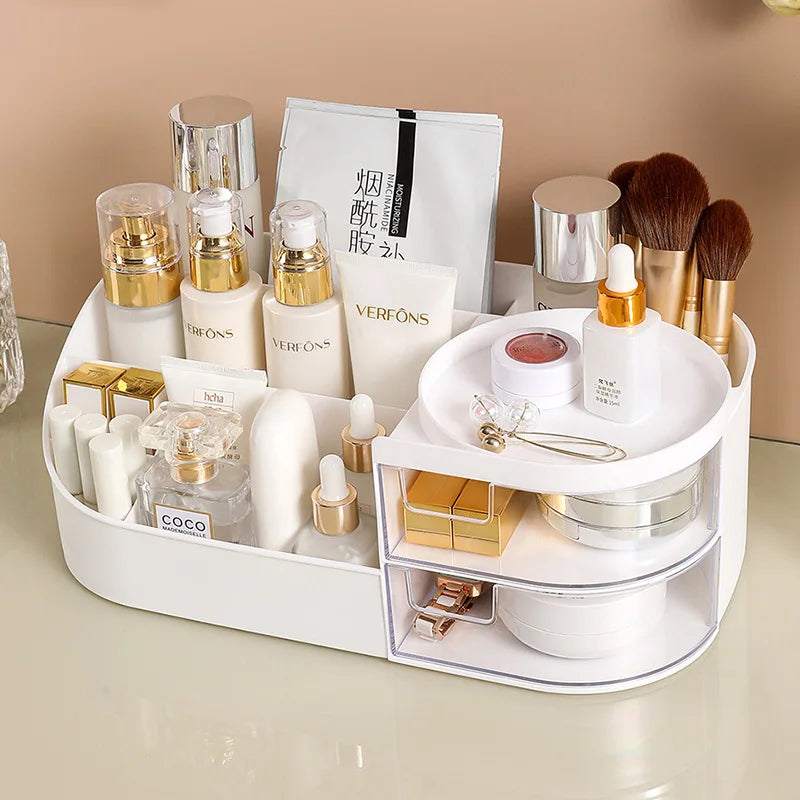 Makeup Storage Box With Mirror Desktop Dressing Table Makeup Mirror Cosmetics Jewelry Storage Box Touch Light Storage Organizer Vue