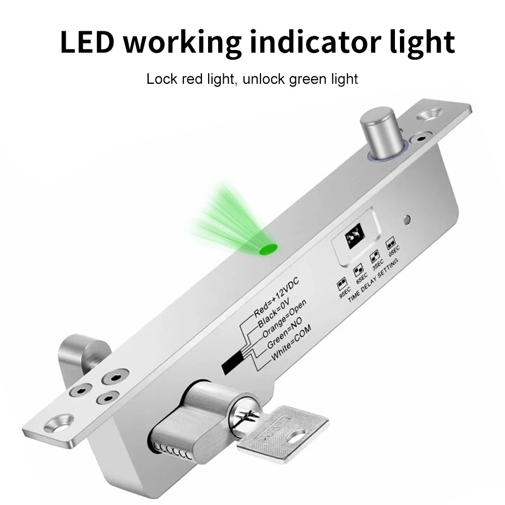 Electric Magnetic Bolt Lock Electronic Door Lock Electromagnetic Mortise Lock with Key Cylinder Time Delay NO Type Fail Secure Vue