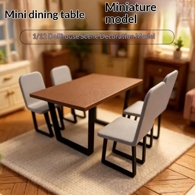 1 12 Miniature Dining Table And Chair Set Realistic Wooden Model Furniture For DIY Dollhouse Living Room Setup Decor Vue Default Title