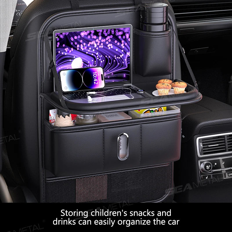 SEAMETAL Car Seat Back Storage Bag Multi-Pocket Backseat Organizer with Foldable Tray Large Capacity Storage Pocket Hanging Bag Vue