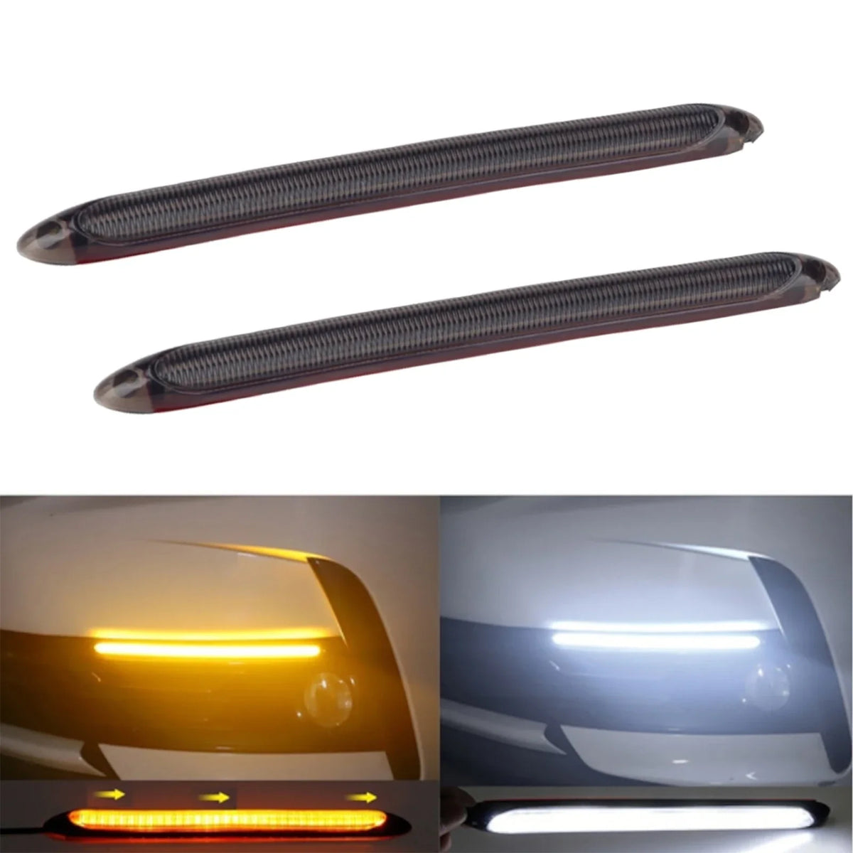 2Pcs Car LED Daytime Running Lights Waterproof Sequential Lamp Flow Turn Signal Light Amber Turn White Lamp Vue