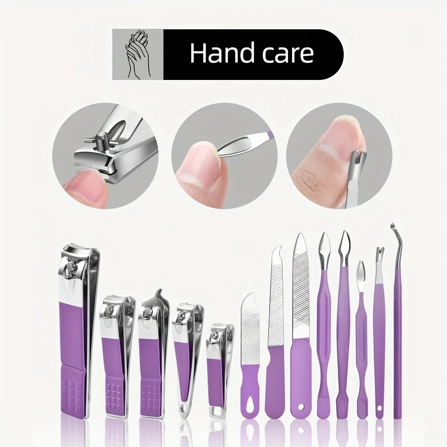 9/18/24/30 PCS Stainless Steel Manicure Set in Dazzling Purple & Blue - Modern Style Nail Clippers with Convex Blade, Non-Scente Vue