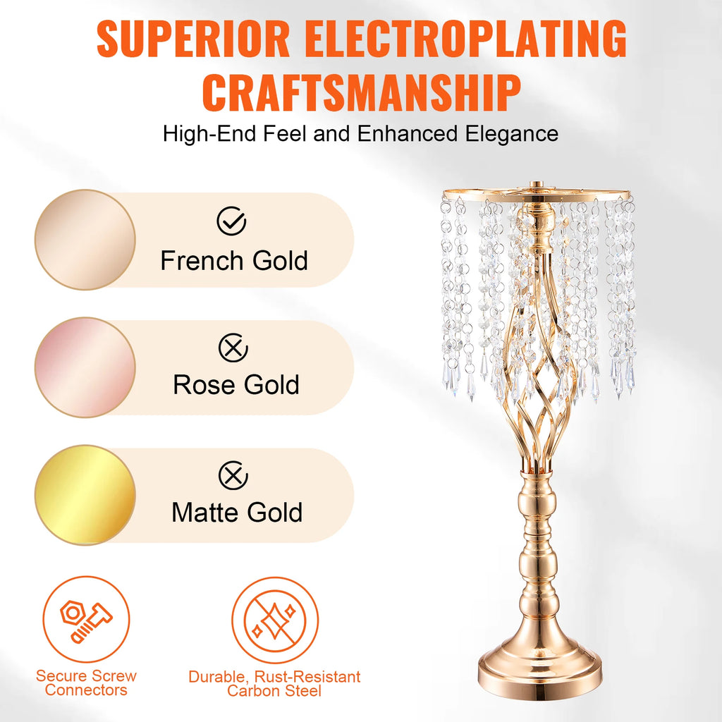 SucceBuy Tall Crystal Wedding Flower Stand Metal Wedding Centerpiece Vase Gold Flower Holders Floral Display Rack for Wedding Vue