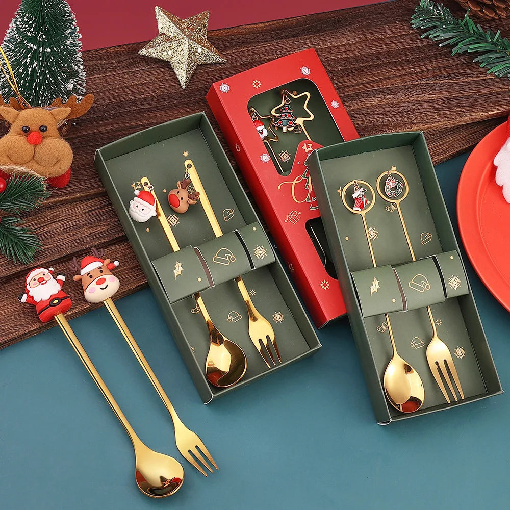 Christmas Spoon Sets Festive Santa Claus Figurine Dessert Spoons Reusable Decorative Tableware Sets Novelty Party Gift Supplies Vue