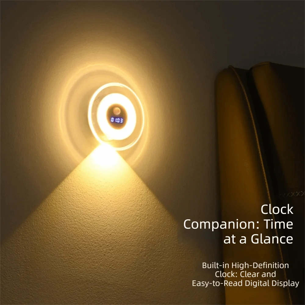 Stepless Dimming Dimmable Bedside Lamp Wall Light Spotlight Digital Clock Lamp Small Size Human Body Sensing Vue