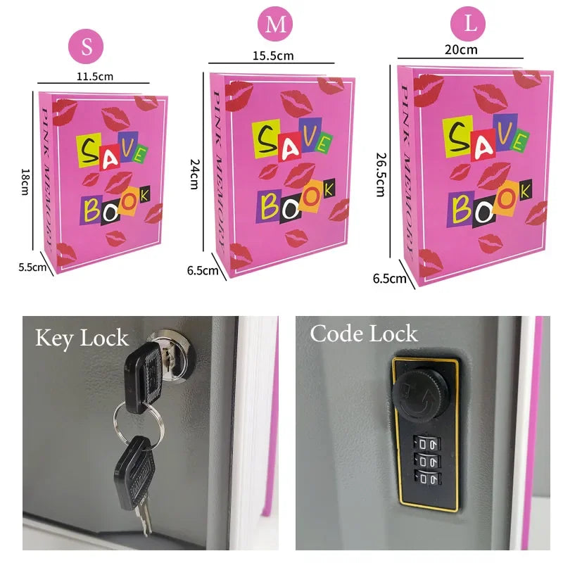 Pink Hidden Book Safe Box Code/Key Lock Steel Simulation Book Money Cash Organizer Box Piggy Bank Home Office Storage Stash Box Vue