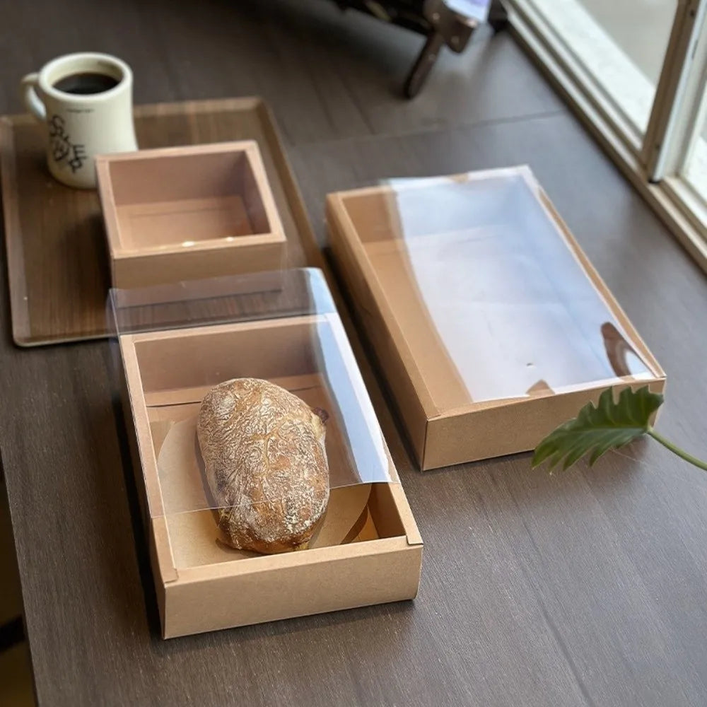 10PCS/SET Clear Window Kraft Gift Box Hardcore Foldable Gift Packaging Box DIY Reusable Drawer Gift Box Festival Present Vue
