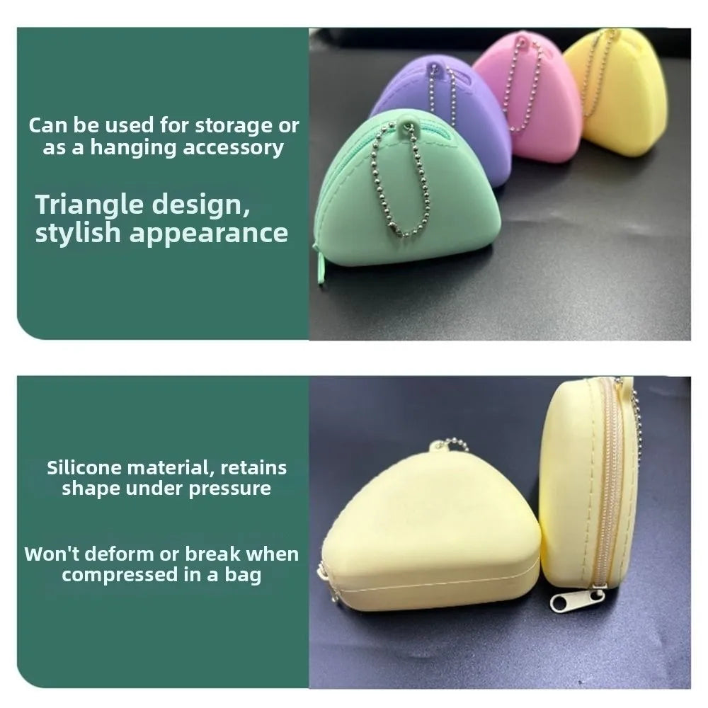 Fashion Candy Color Silicone Coin Holder Triangle Shape Portable Mini Coin Purse Zipper Closure Protective Earphone Bag Girls Vue