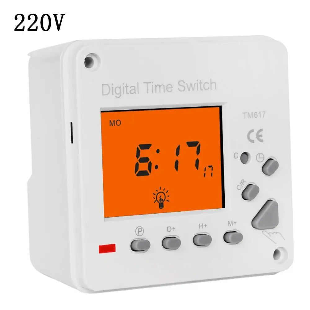 TM617 110V/220V Time Switch Intelligent Backlight Large Screen Time Control Switch Timer 72x72mm Panel or DIN Rail Installation Vue