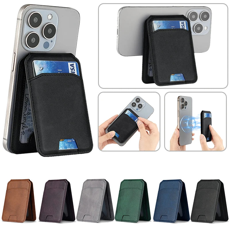 Luxury For Magsafe Magnetic Leather Wallet Holder Case For iPhone 16 15 14 13 12 Pro Max Card Holder Phone Bag Cover Accessories Vue