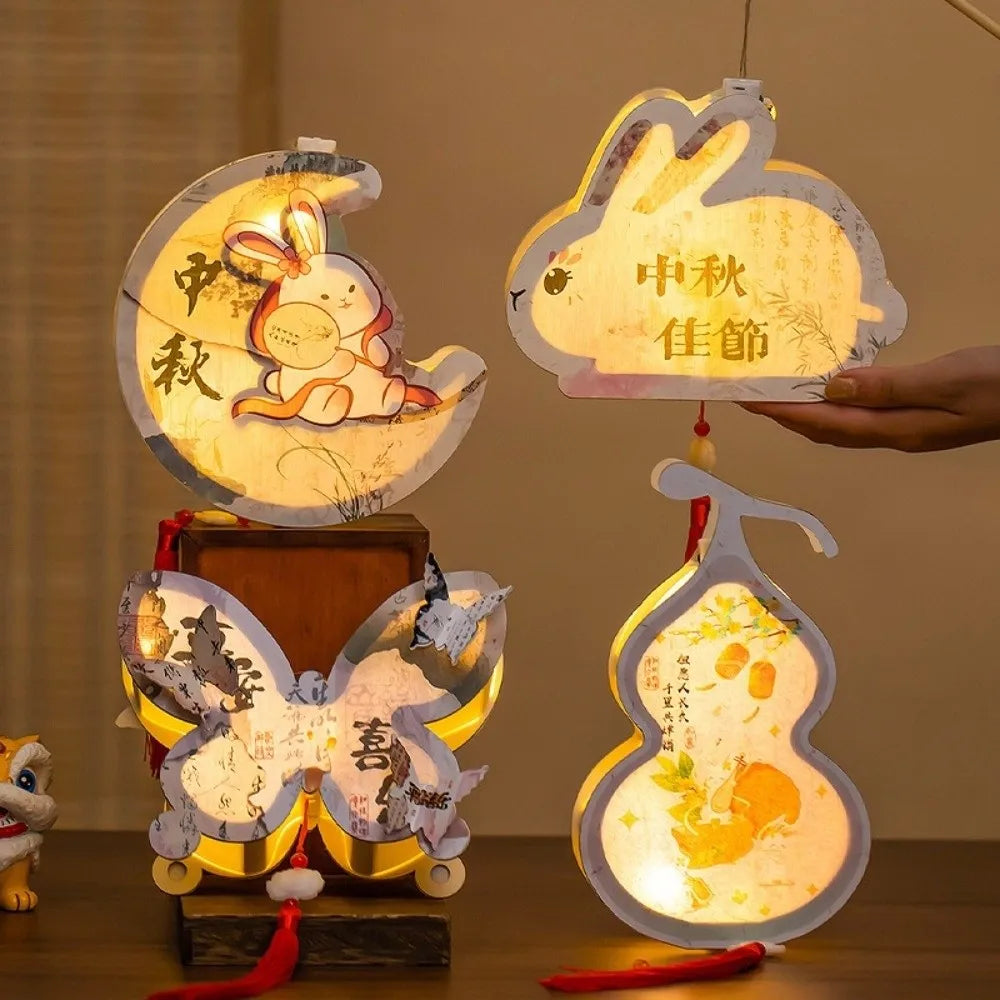 Cartoon Children's Rabbit Lantern Chinese Style Handmade Mid-Autumn Festival Lamp DIY Material Bag Glowing Bunny Handmade Lamp Vue