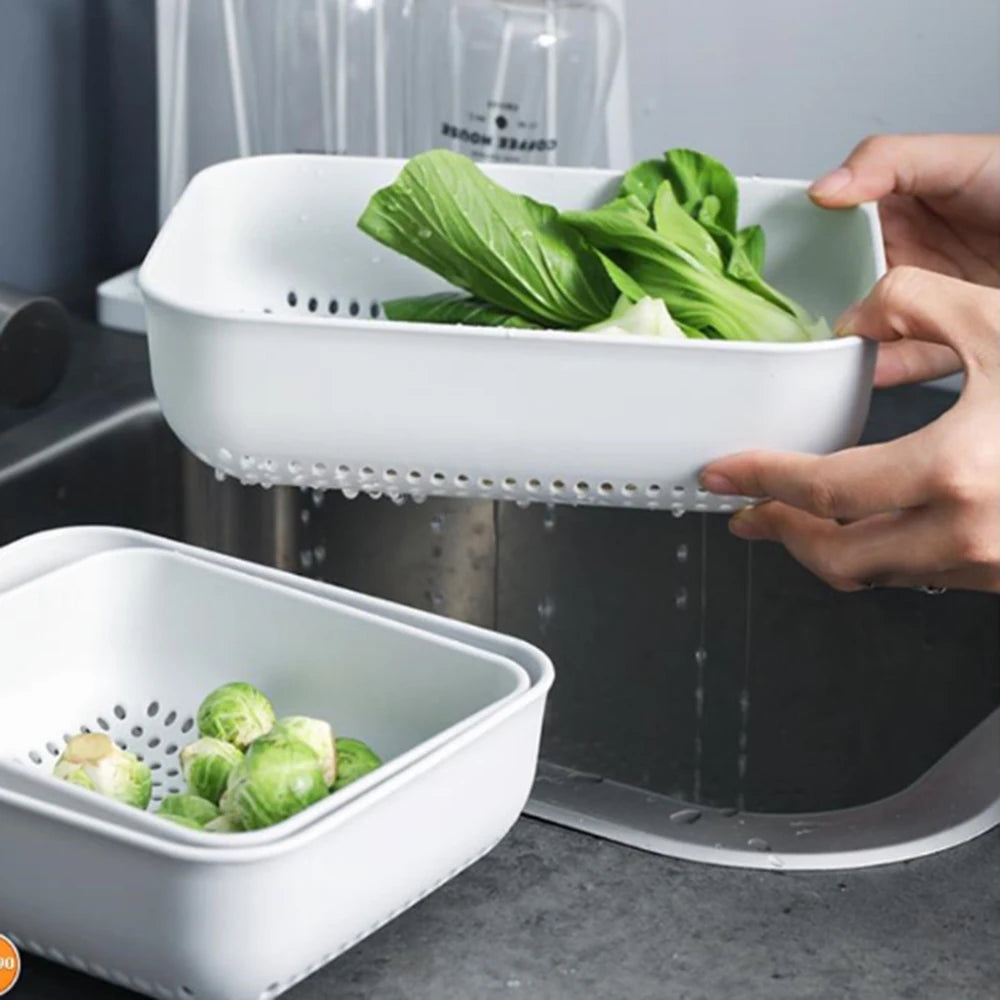 Kitchen Storage Drain Basket Three-piece Creative Home Washing Vegetable Basket Plastic Fruit Basket Storage Basket Housewares Vue