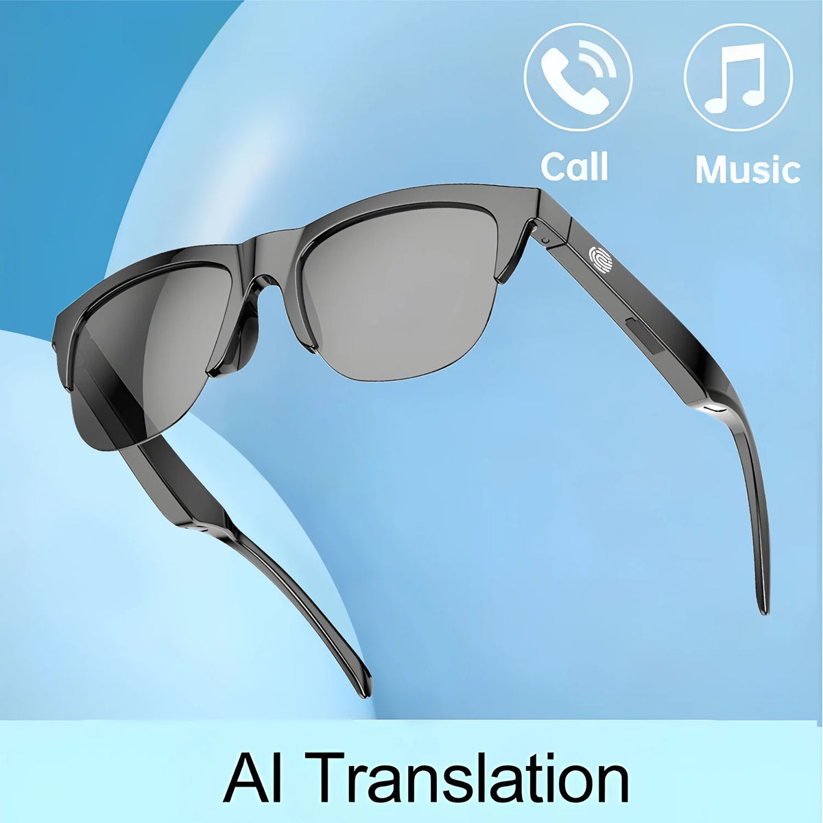 Smartglasses 2025 New AI Translation UV Polarized Lenses Wireless Bluetooth Call HD Voice navigation Sports Sunglasses Men Women Vue Black-translate