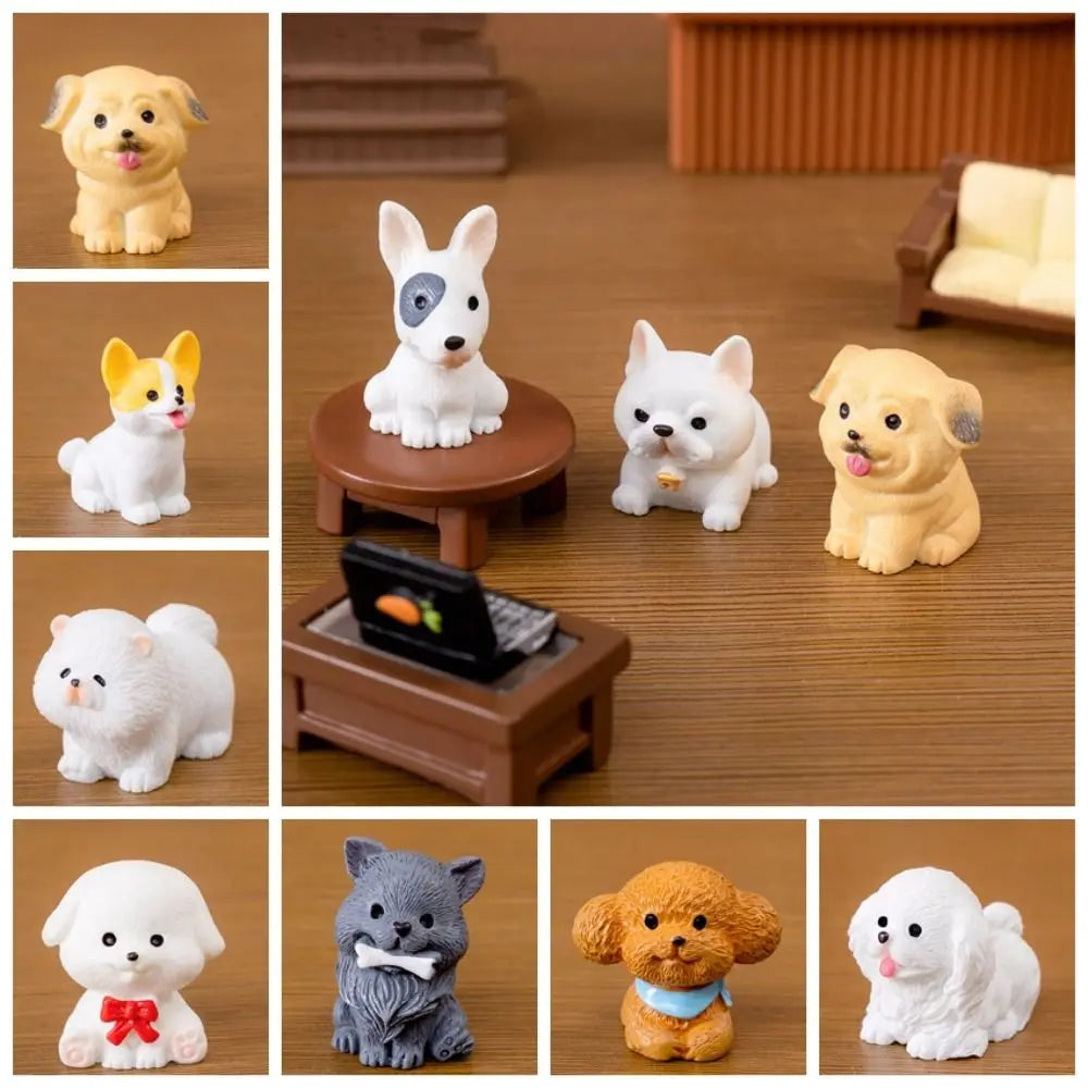 Resin Cute Dog Figurines Miniatures Handmade Realistic Micro Landscape Ornaments Cartoon Funny Animal Figurines Balcony Vue