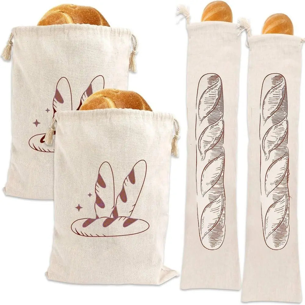 2PCS Large Linen Bread Bag Eco Friendly Reusable Drawstring Bread Bag Fresh Keeping Washable Bread Storage Bags Homemade Bread Vue