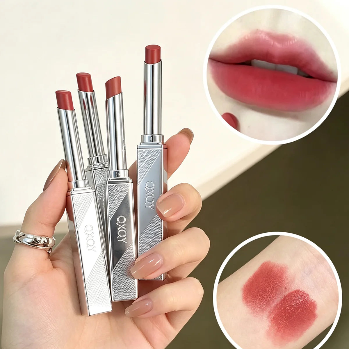 QXQY Matte Soft Lipstick, Smooth Long Lasting Non-fade Full Pigment Glossy Lip Gloss Daily Makeup Cosmetics Vue