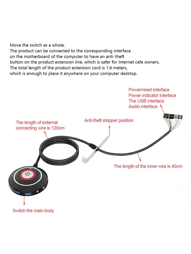 TEUCER 1.6m Desktop PC Power Button Switch – Home & Office PC Power Button Switch Vue