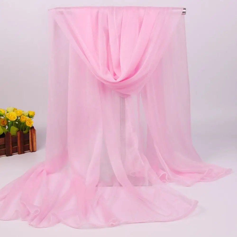 Summer Lightweight Silk Scarf Soft Anti-UV Shawls Breathable Pashmina Vue Pink