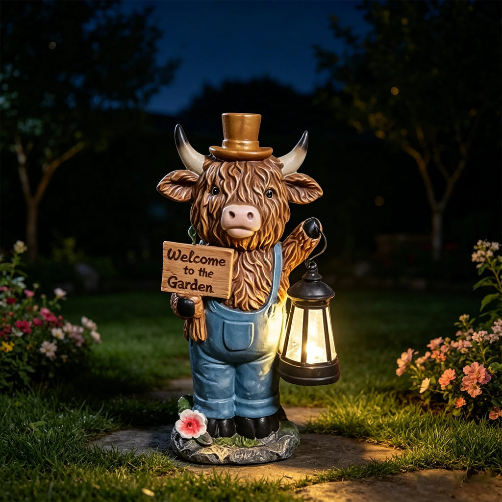 Highland Yak Garden Lantern Statue | Resin Welcome Sign Figurine Garden Statue Figurine Vue