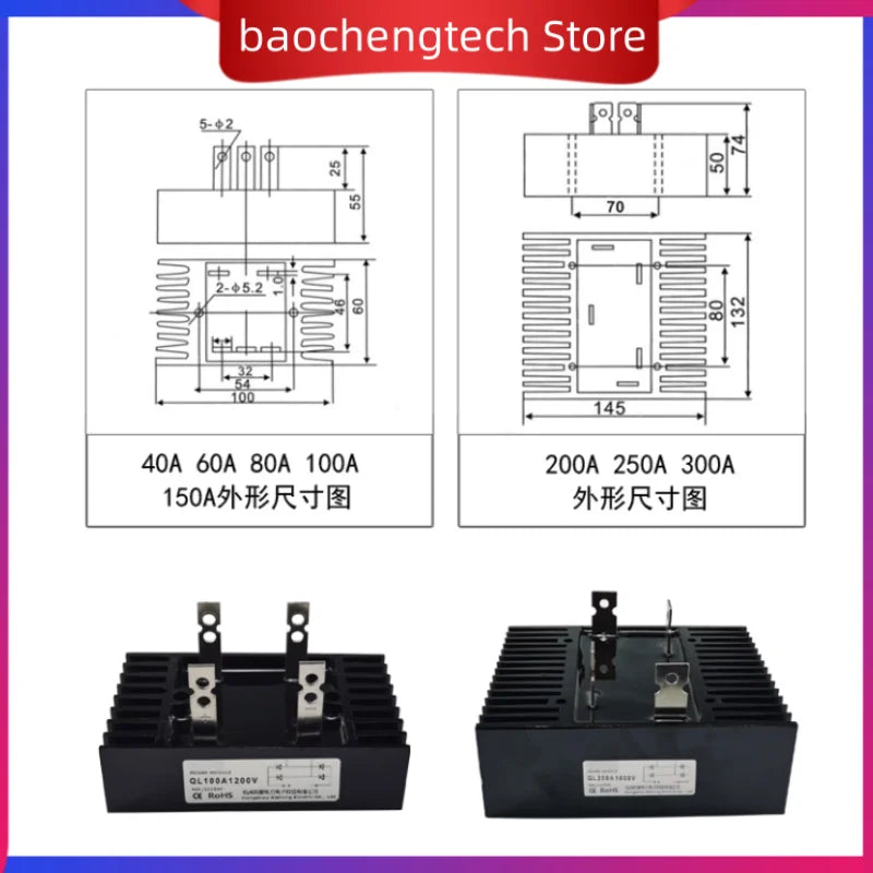 QL100A1200V Single-phase rectifier bridge QL40A 60A 80A 100A 150A Rectifier Bridge 1000V 1200V 1600V QL100A-16 QL60A1600V Vue