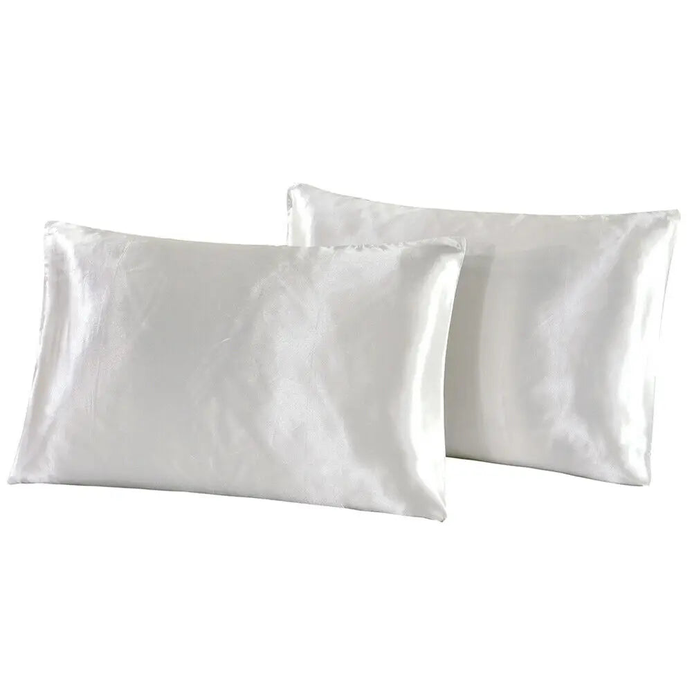 2-piece Pure Emulation Silk Satin Pillowcase Comfortable Pillow Cover Pillowcase For Bed Throw Single Pillow Covers Vue WHITE 51x76cm