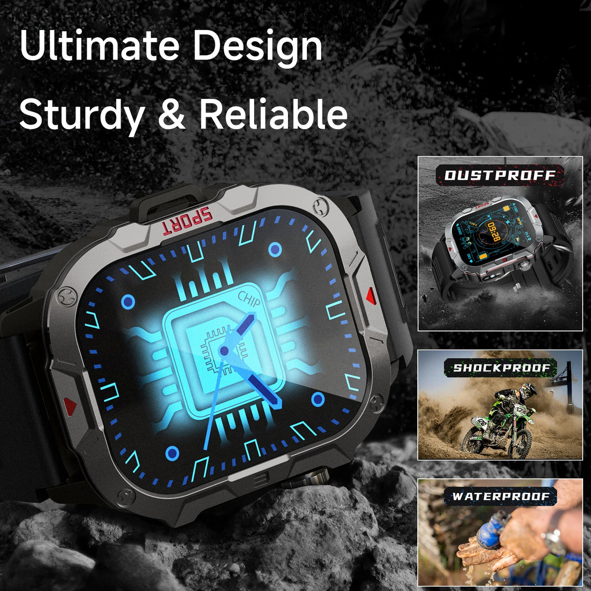 LED Flashlight New Smartwatch 2.01Ultra Large Screen Voice Assistant Wireless Shockproof Dustproof Waterproof Smart Notification Vue