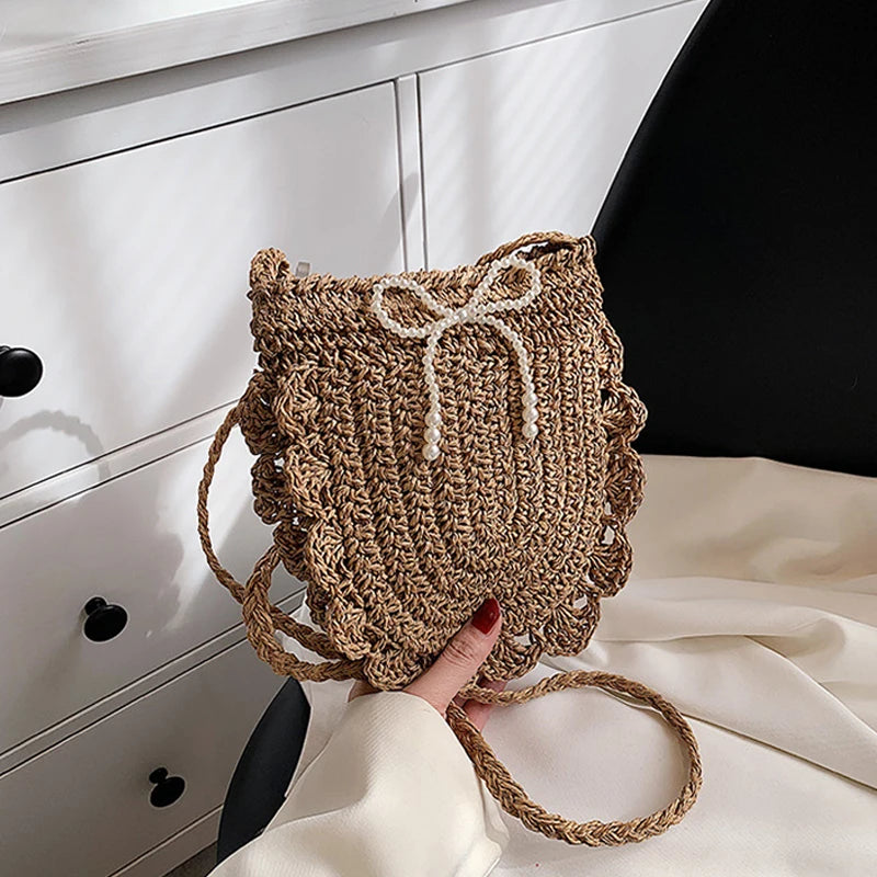Women Fashion Woven Handbag Straw Tote Bag Vacation Shoulder Large Vue khaki