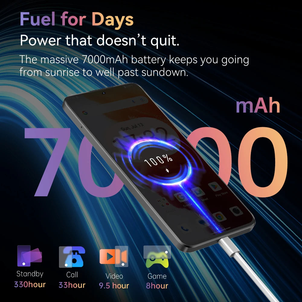 Cubot Note 60 Smartphone, Android 15, 7.2-inch 120Hz Display, Octa-core,16GB(6+10GB )RAM 128GB ROM, 48MP Camera, 7000mAh Battery Vue