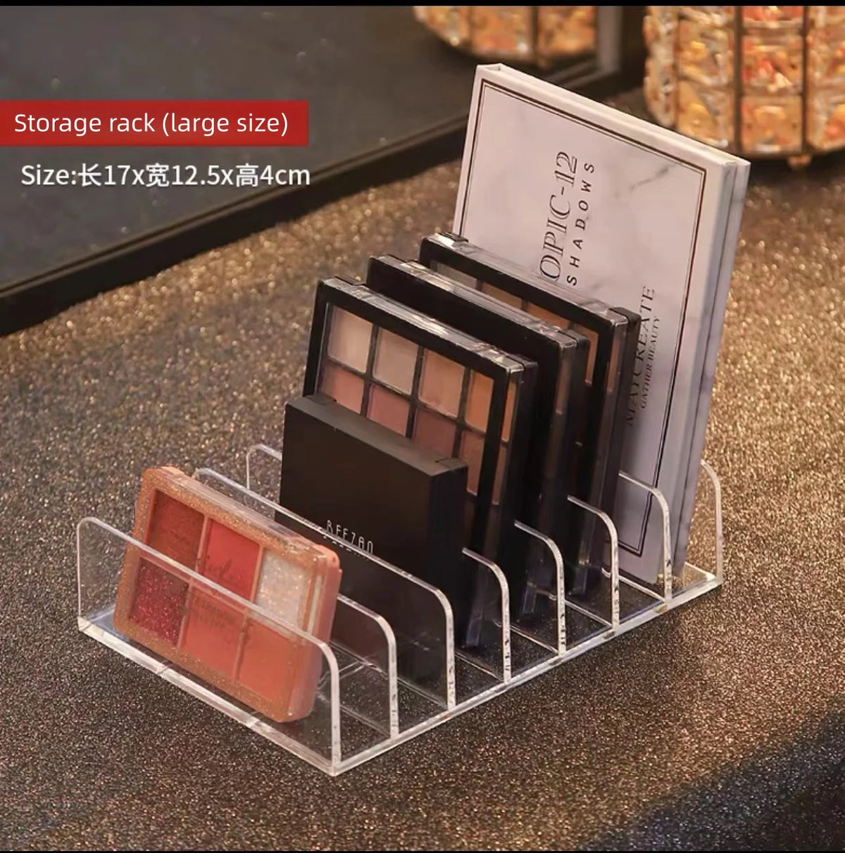 Acrylic Eyeshadow Palette Makeup Organizer 7-Section Makeup Palette Organizer Cosmetics Storage Holder for Eyeshadow Palettes Vue SN177- Large